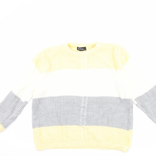 CHIC Womens Yellow Striped  Pullover Jumper Size L