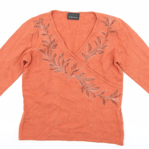 Alex & co Womens Orange Floral  Pullover Jumper Size 12