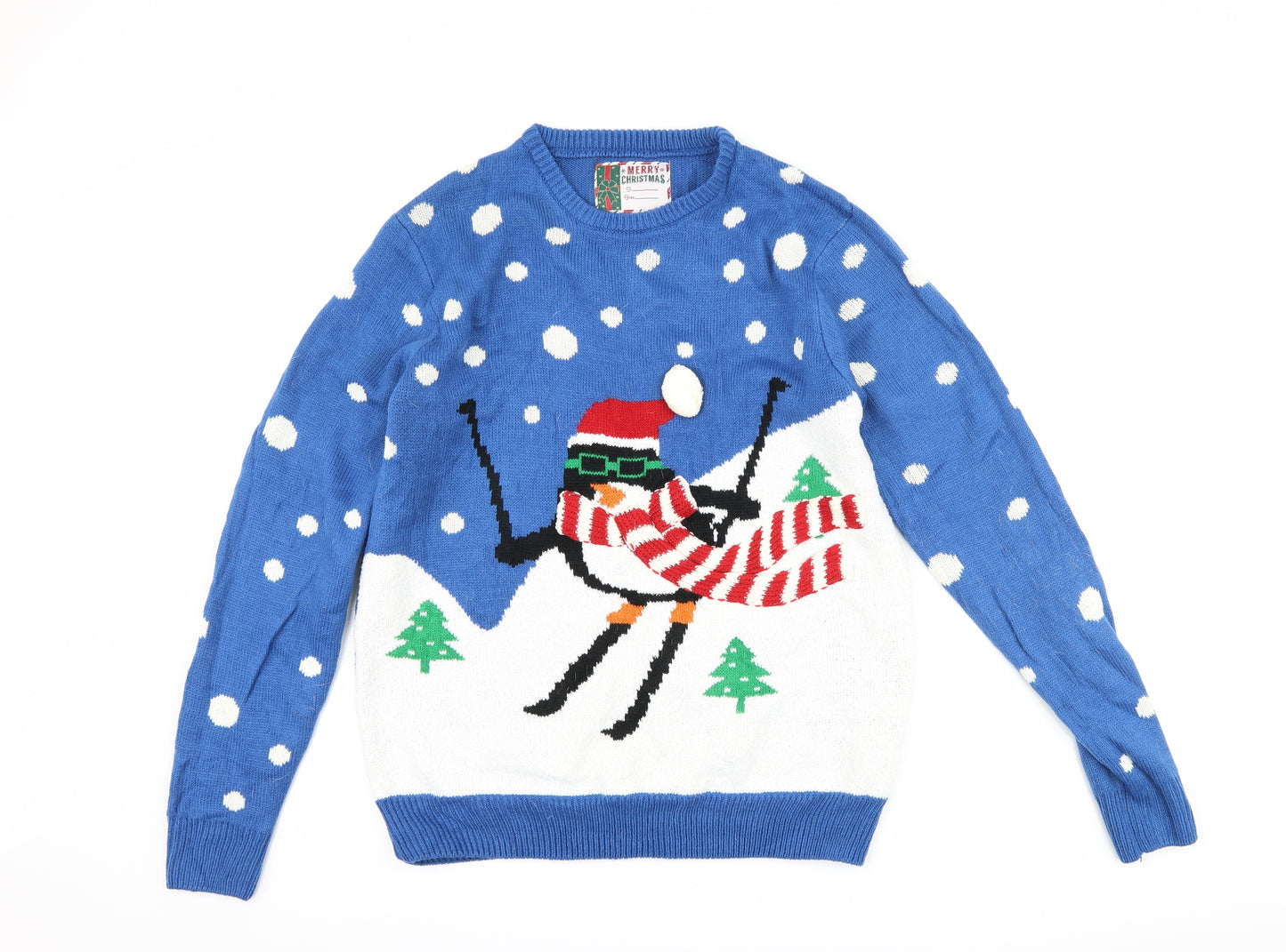 Cedar Wood State Mens Blue Polka Dot  Pullover Jumper Size M  - Christmas Penguin