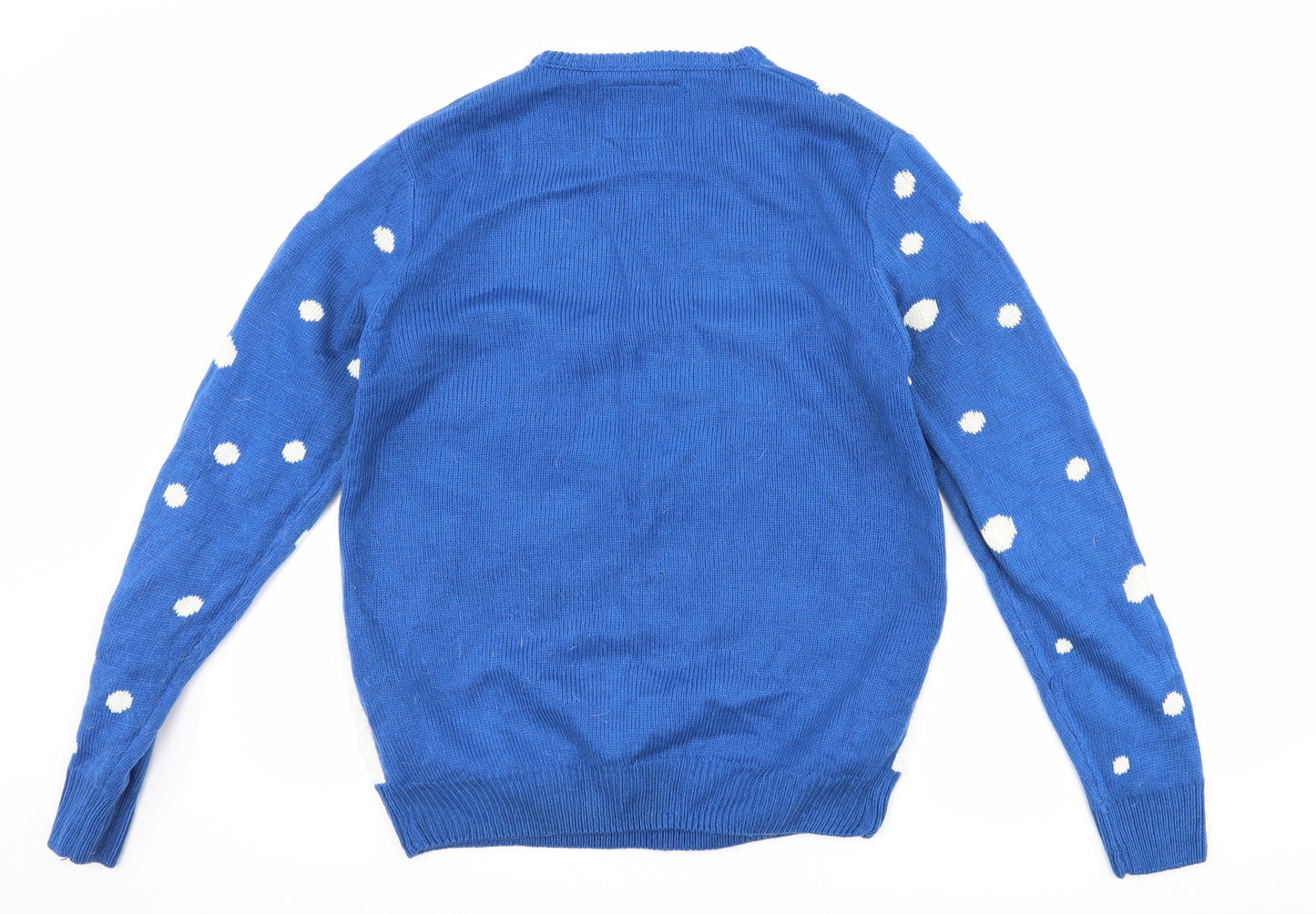 Cedar Wood State Mens Blue Polka Dot  Pullover Jumper Size M  - Christmas Penguin