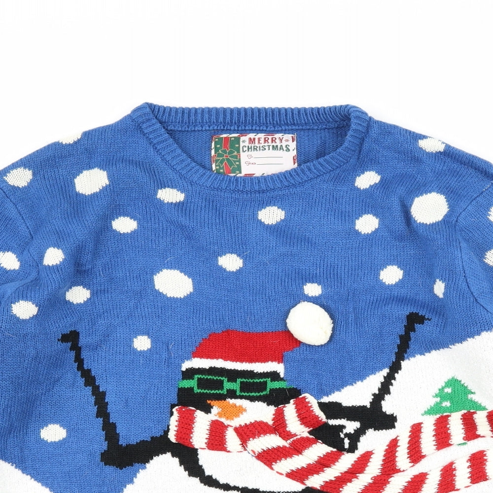 Cedar Wood State Mens Blue Polka Dot  Pullover Jumper Size M  - Christmas Penguin