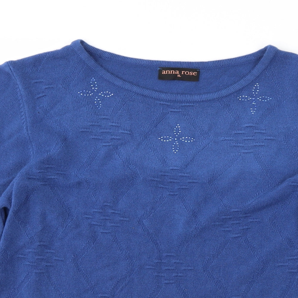 anna rose Womens Blue Argyle/Diamond  Pullover Jumper Size XL