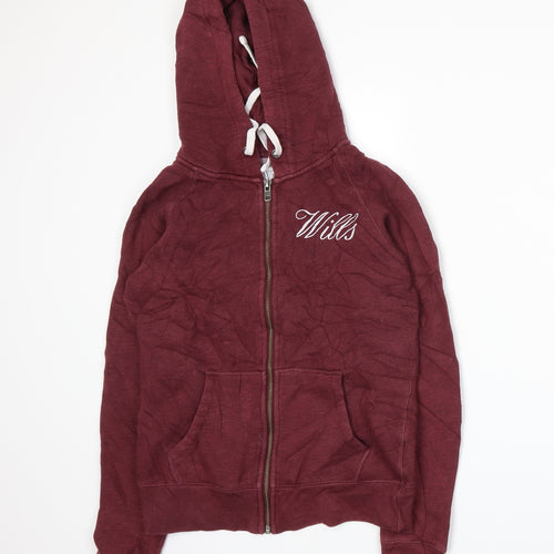 Jack Wills Womens Red  Jersey Full Zip Hoodie Size 8