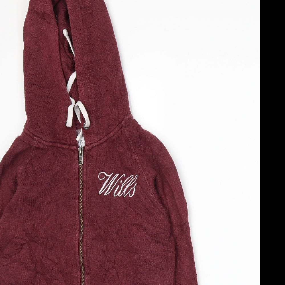 Jack Wills Womens Red  Jersey Full Zip Hoodie Size 8
