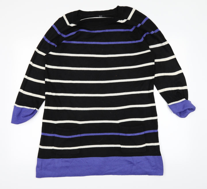 F&F Womens Black Striped Pullover Jumper Size 14