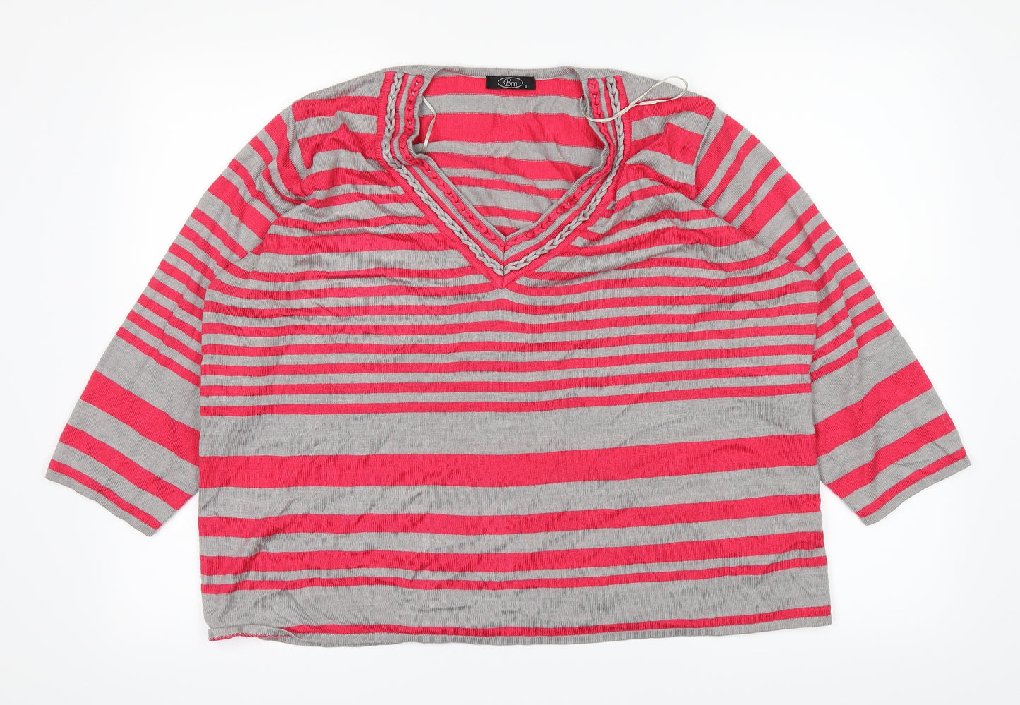 BM Womens Red Striped  Basic T-Shirt Size L