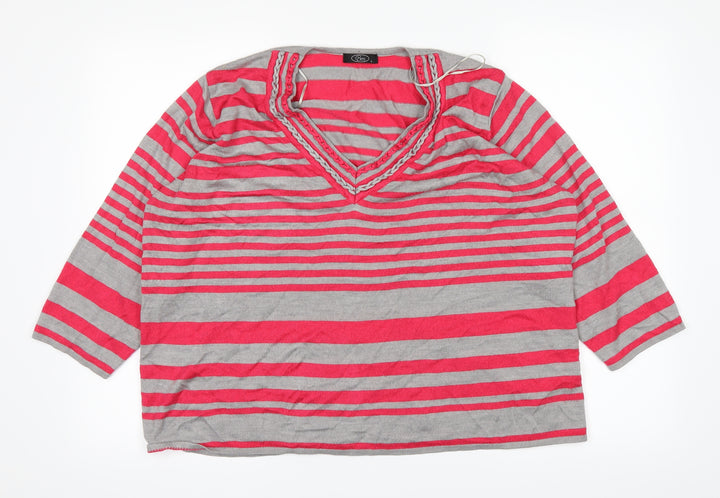 BM Womens Red Striped Basic T-Shirt Size L
