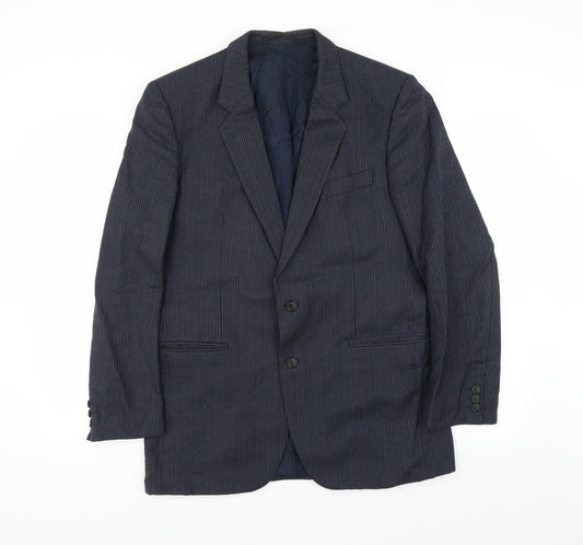 Front view of Sheltons men’s blue jacket suit jacket, size 38