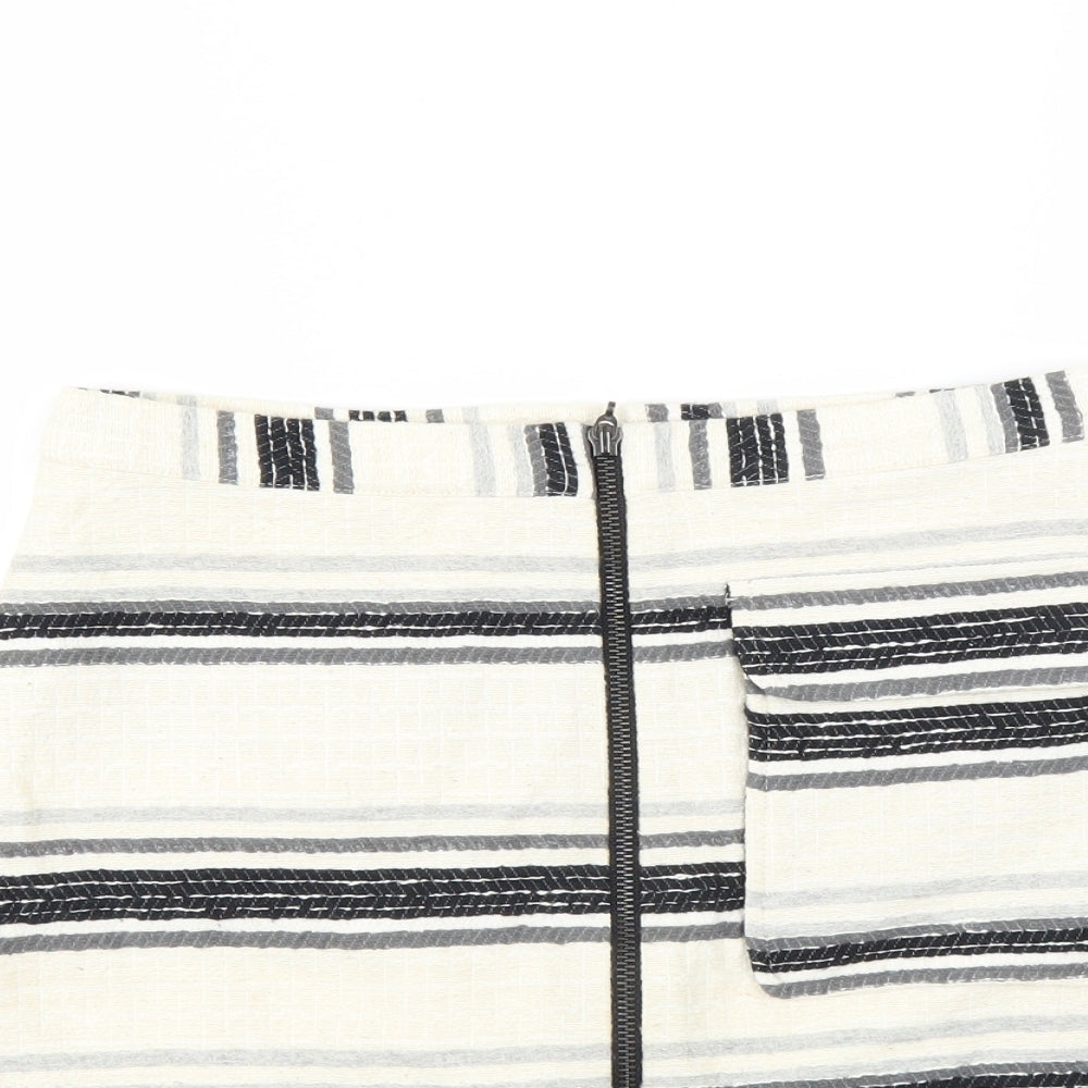 Topshop Womens Ivory Striped  Mini Skirt Size 10