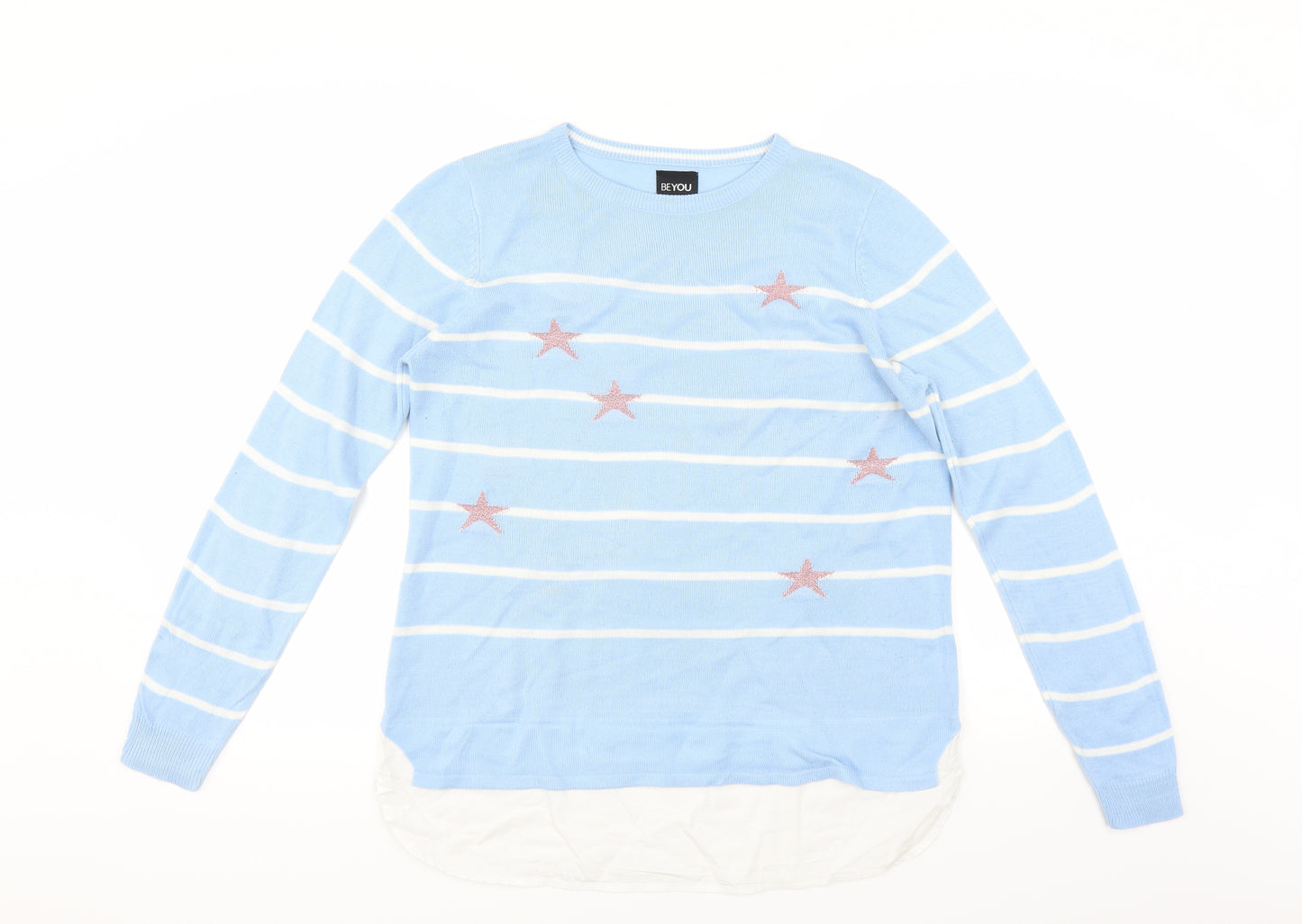 Beyou Womens Blue Striped  Pullover Jumper Size 12