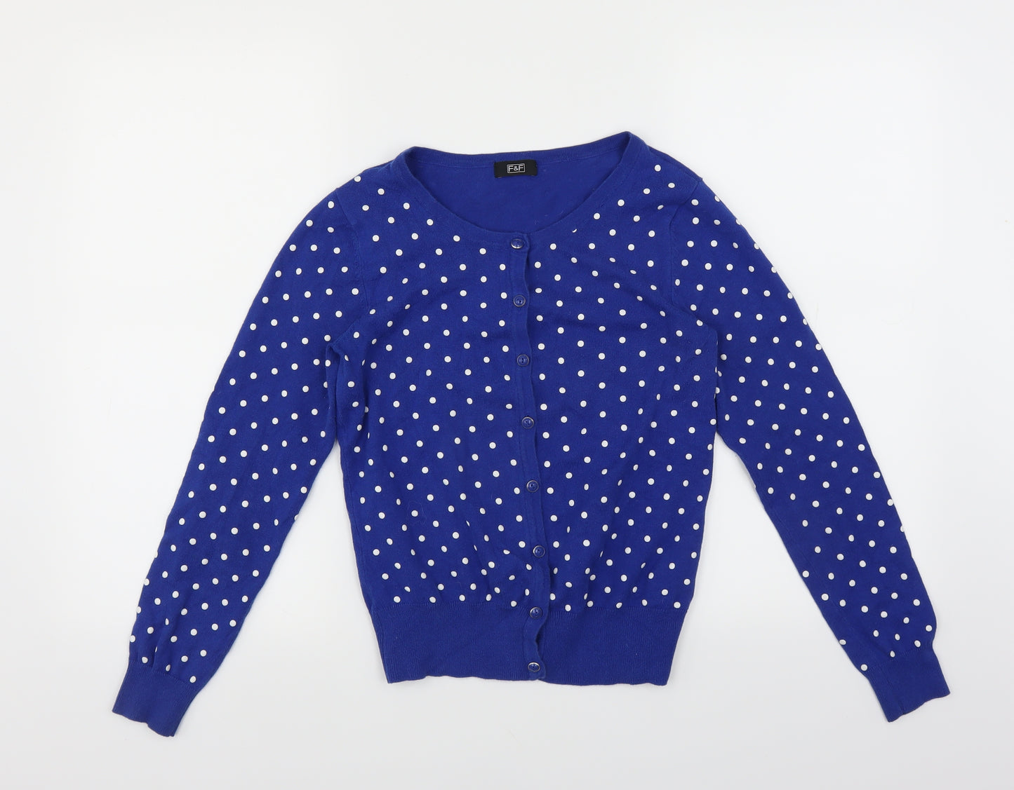 F&F Womens Blue Polka Dot  Cardigan Jumper Size 10