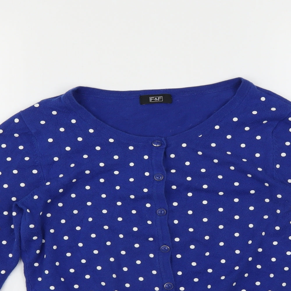 F&F Womens Blue Polka Dot  Cardigan Jumper Size 10