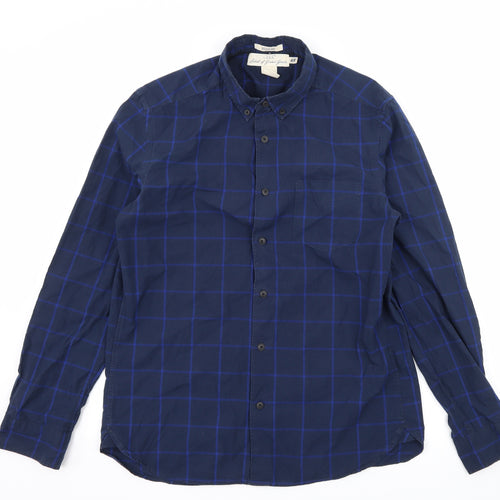 H&M Mens Blue Check   Button-Up Size S