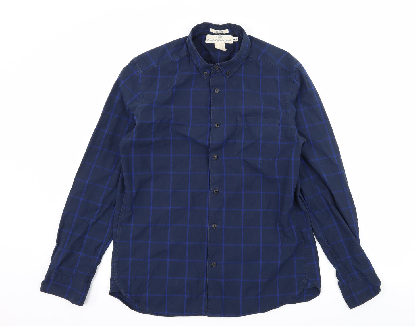 H&M Mens Blue Check   Button-Up Size S