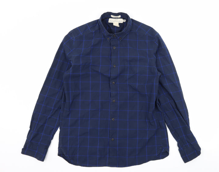 H&M Mens Blue Check   Button-Up Size S
