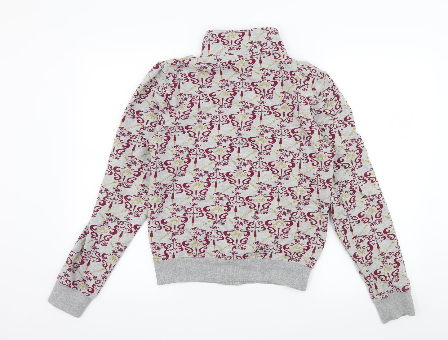 Reverse Womens Grey Geometric Jersey Full Zip Sweatshirt Size M