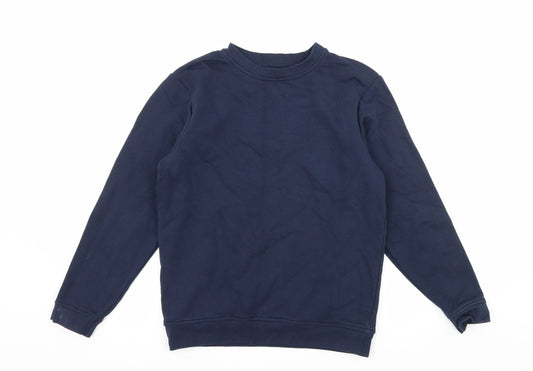 Front view of Nutmeg boys’ blue jersey pullover sweatshirt, size 11-12, years