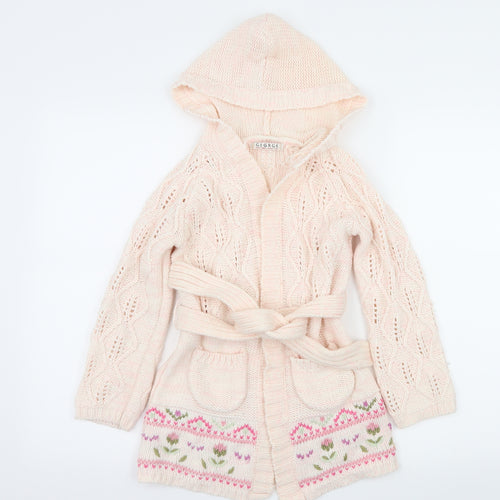 George Girls Pink Floral Knit Cardigan Jumper Size 6-7 Years