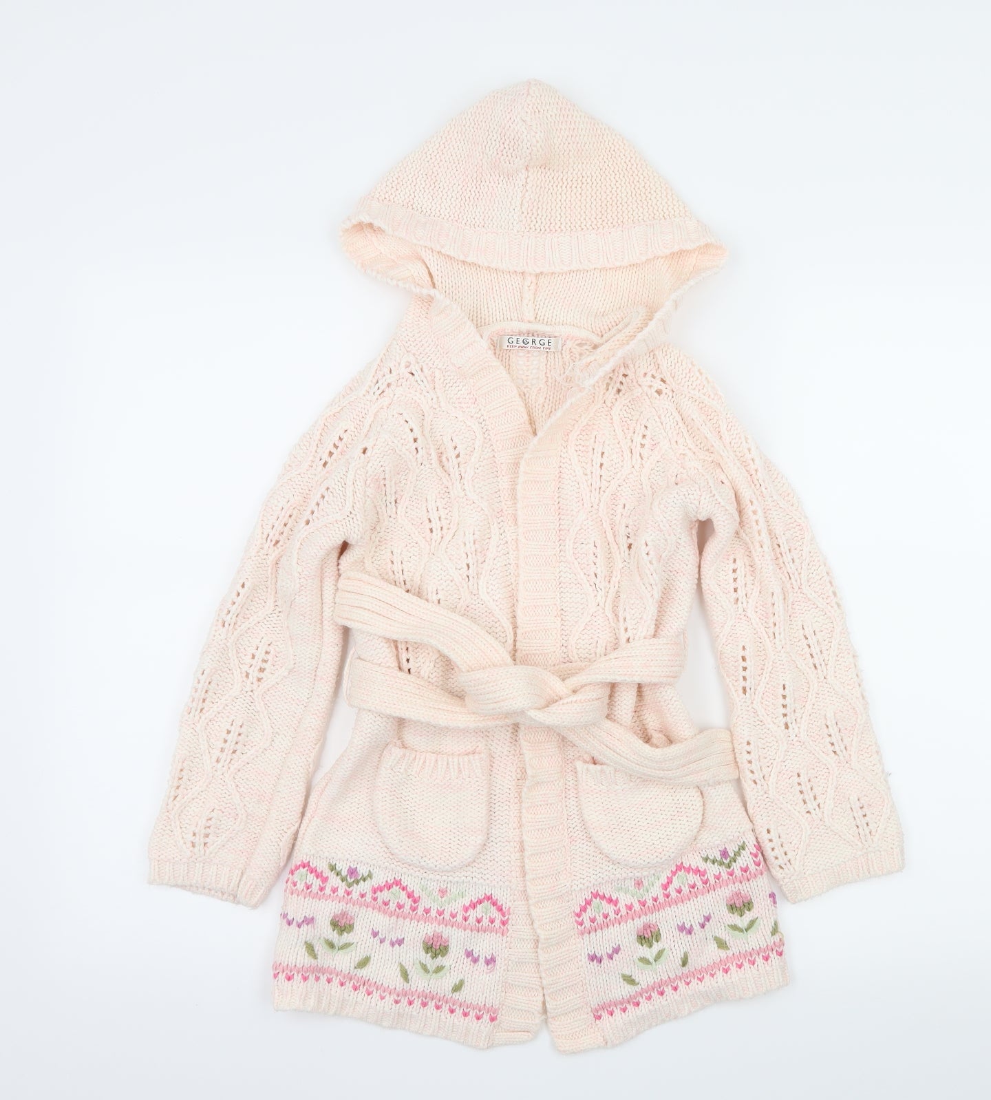 George Girls Pink Floral Knit Cardigan Jumper Size 6-7 Years