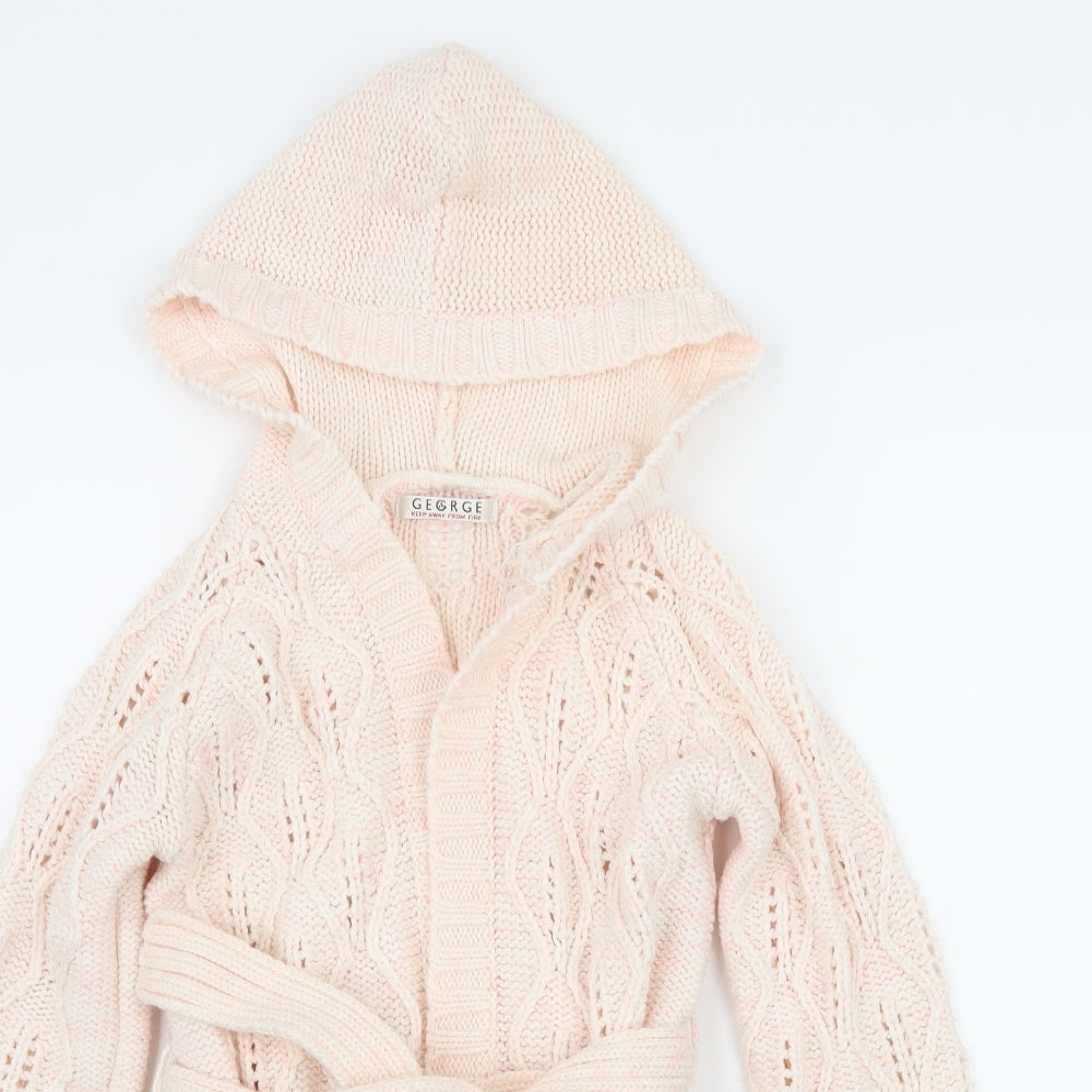 George Girls Pink Floral Knit Cardigan Jumper Size 6-7 Years
