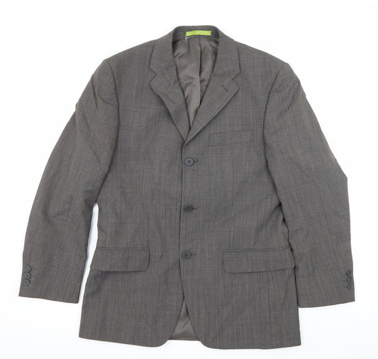 Front view of Burton men’s grey jacket suit jacket, size S