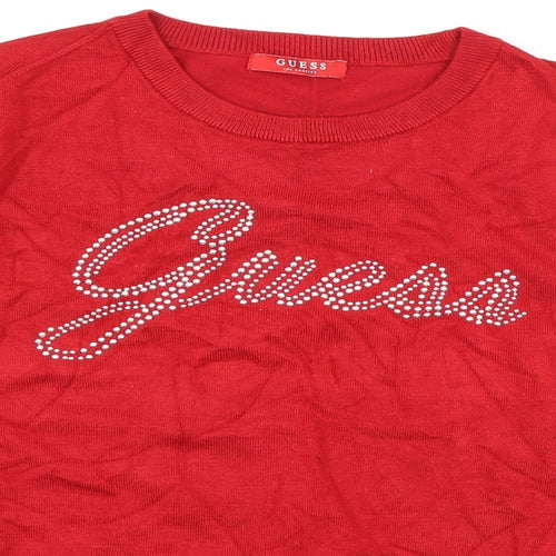 GUESS Womens Red  Jersey Basic T-Shirt Size XS