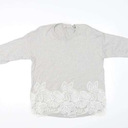 TU Womens Grey Floral  Pullover Jumper Size 16