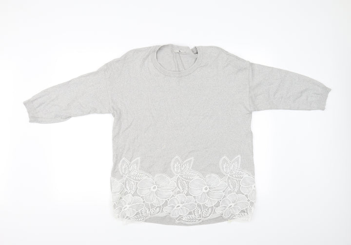 TU Womens Grey Floral Pullover Jumper Size 16