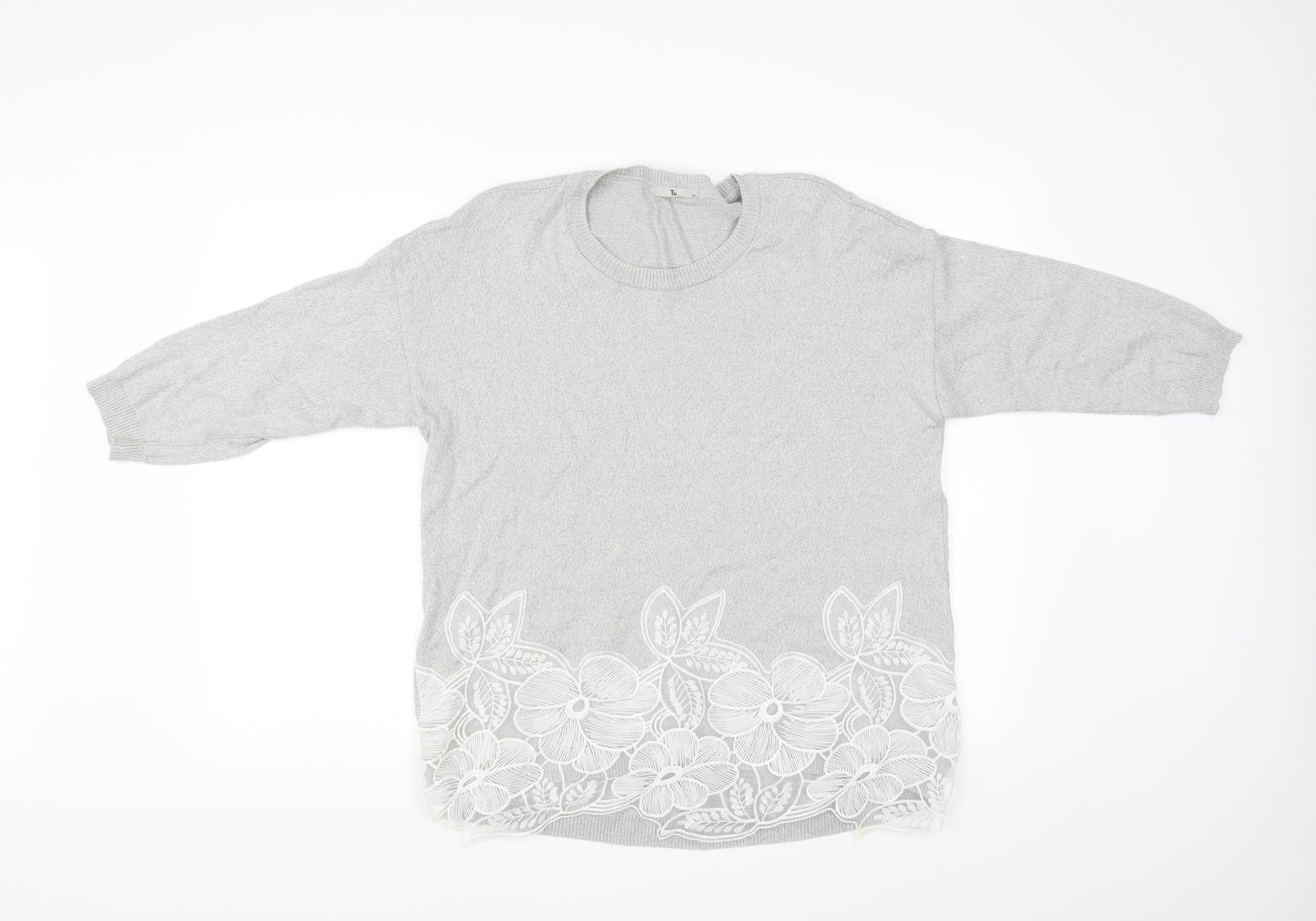 TU Womens Grey Floral  Pullover Jumper Size 16
