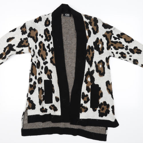 George Womens White Animal Print  Cardigan Jumper Size 10