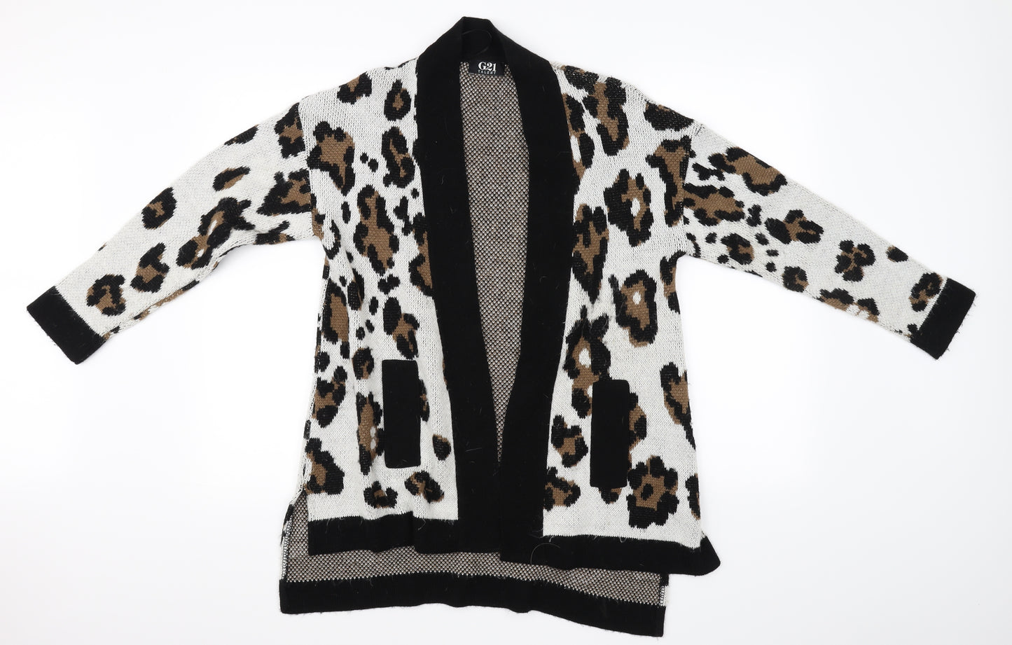 George Womens White Animal Print  Cardigan Jumper Size 10