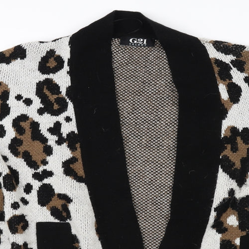 George Womens White Animal Print  Cardigan Jumper Size 10