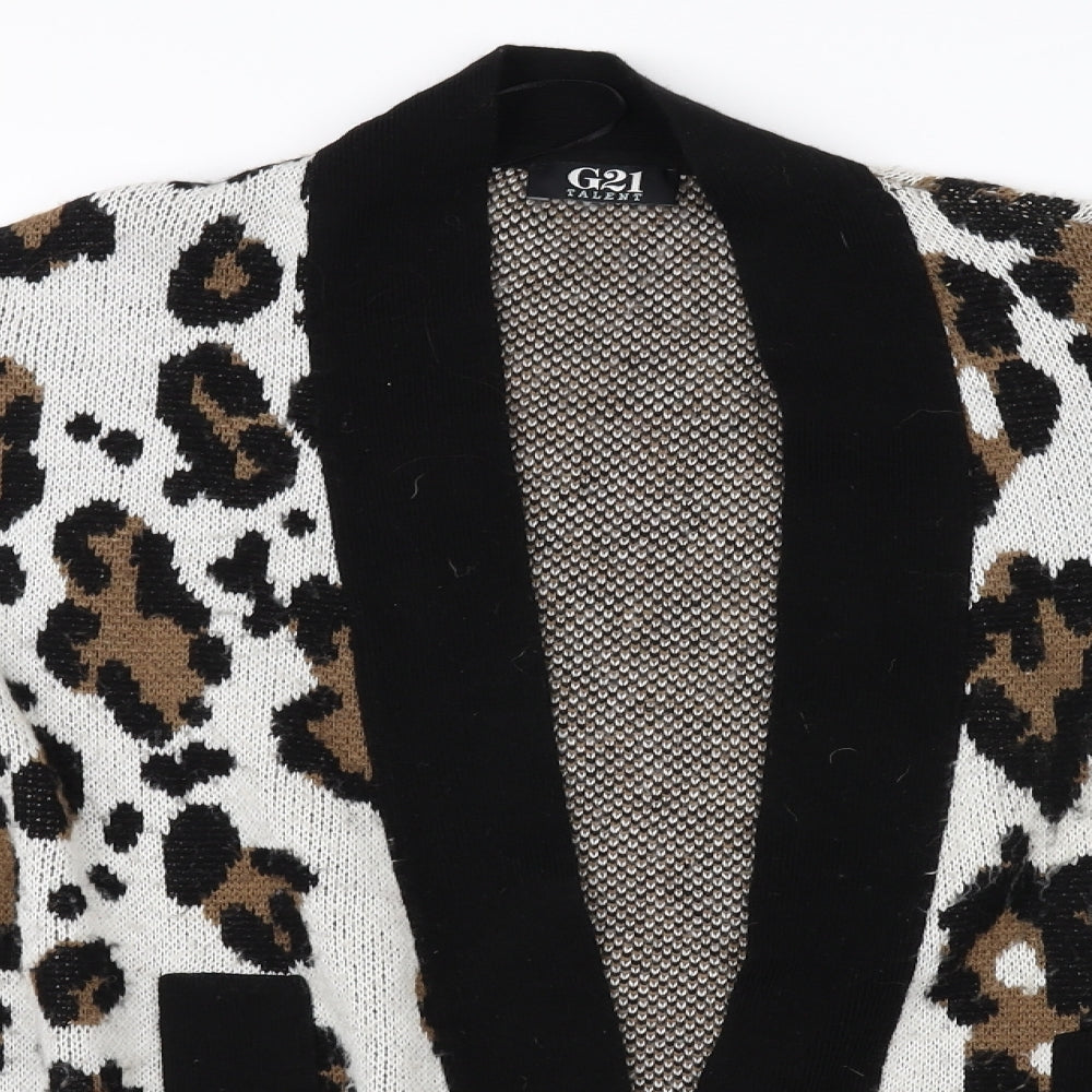 George Womens White Animal Print  Cardigan Jumper Size 10