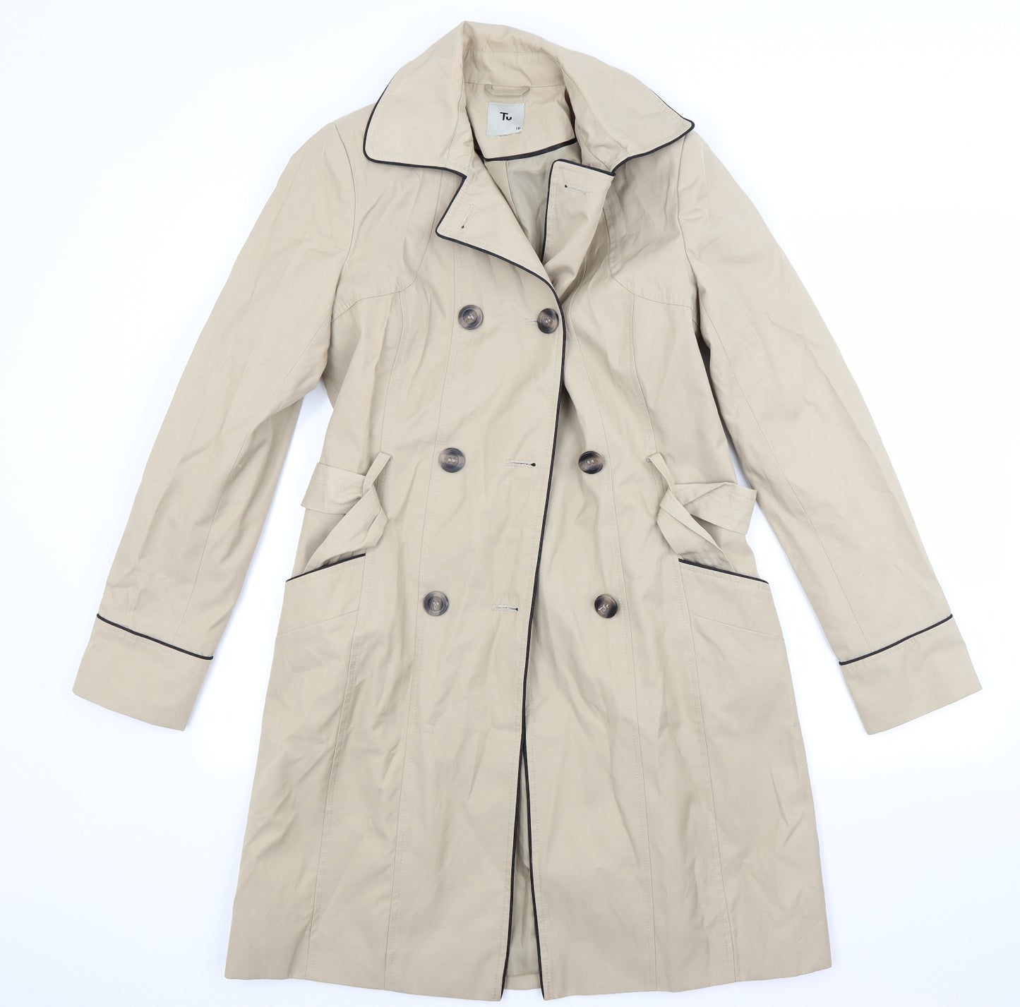 TU Womens Beige   Overcoat Coat Size 10