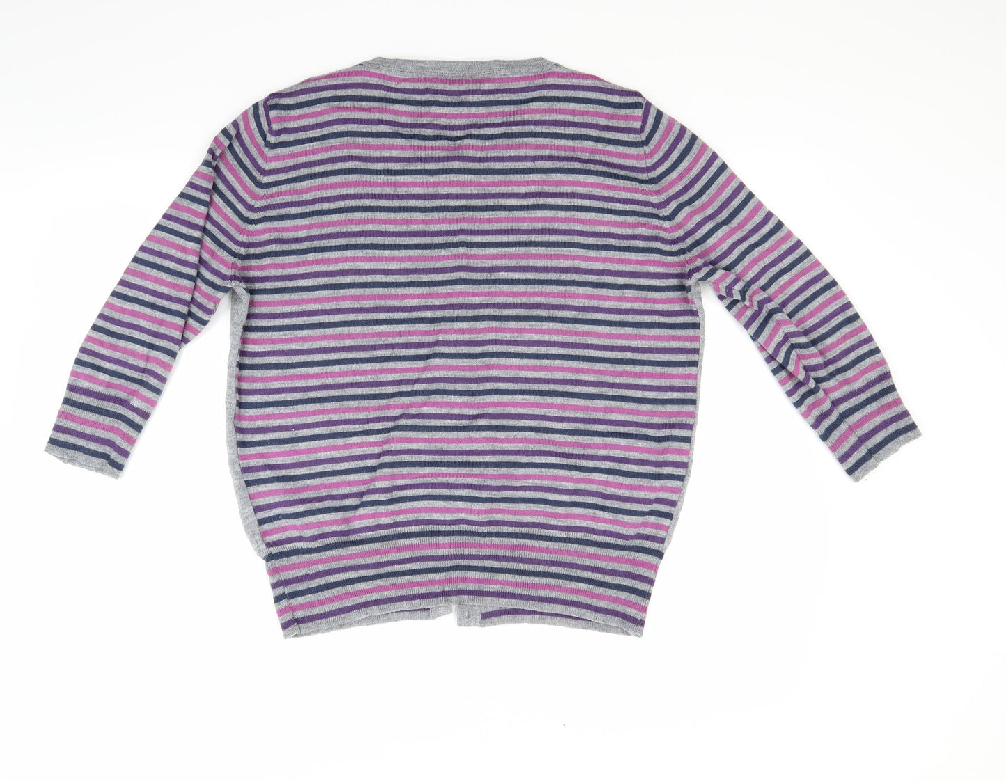 Per Una Womens Grey Striped  Cardigan Jumper Size 18
