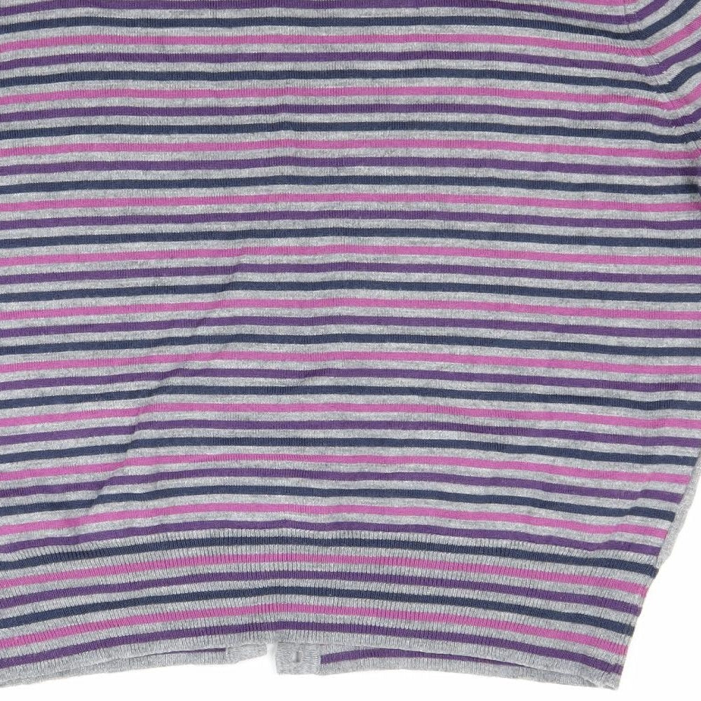 Per Una Womens Grey Striped  Cardigan Jumper Size 18