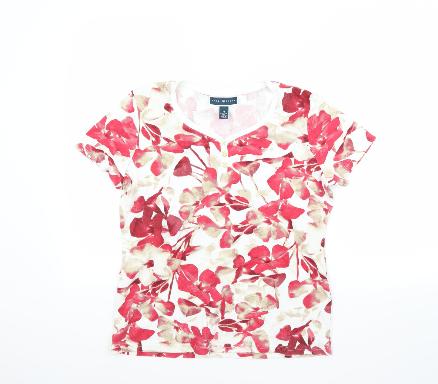 Karen Scott Womens White Floral  Basic T-Shirt Size M