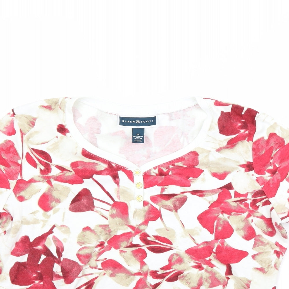 Karen Scott Womens White Floral  Basic T-Shirt Size M