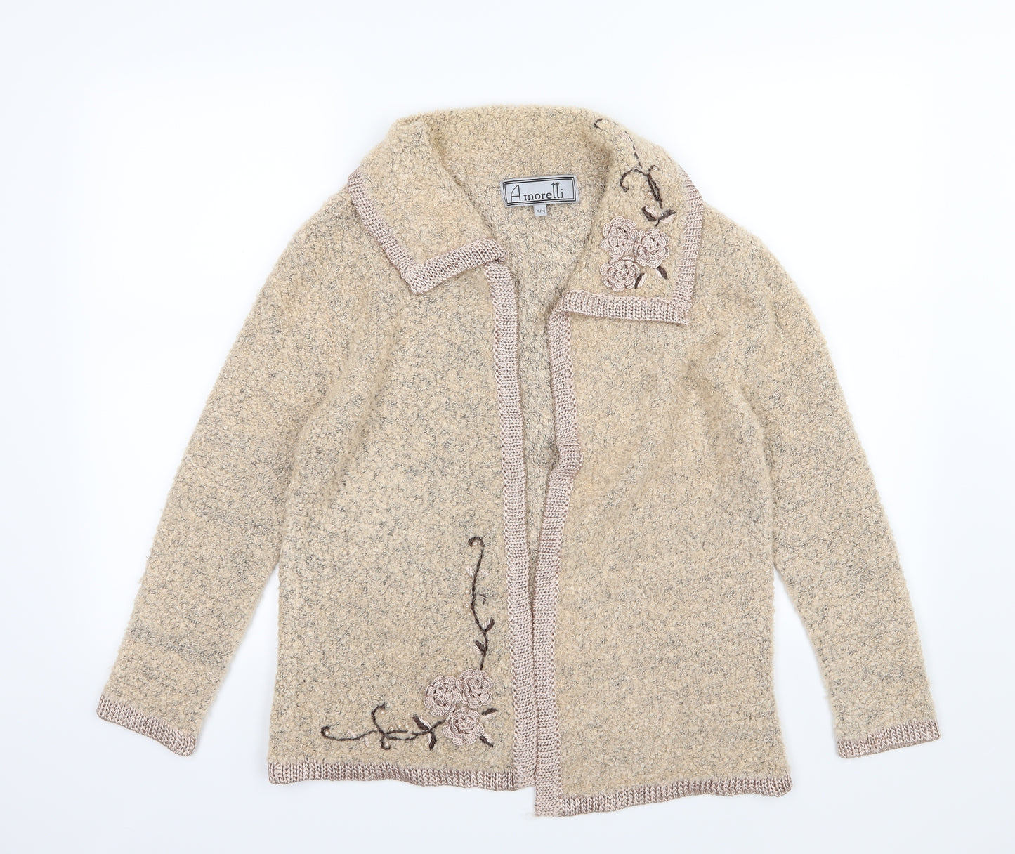 Amoretti Womens Beige Floral Knit Cardigan Jumper Size S