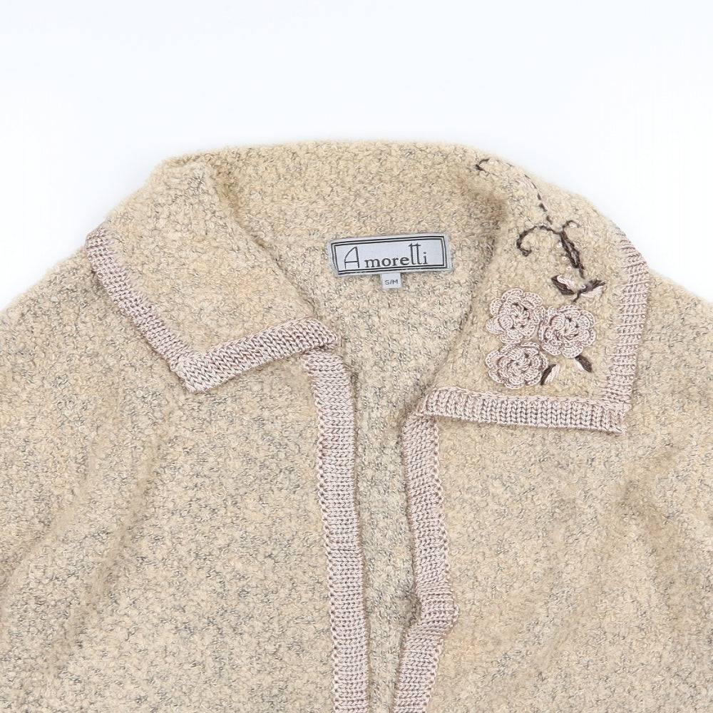 Amoretti Womens Beige Floral Knit Cardigan Jumper Size S