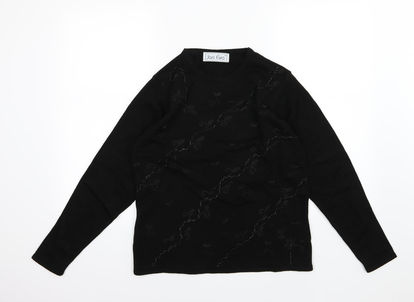 Jan Eva Womens Black  Knit Pullover Jumper Size M