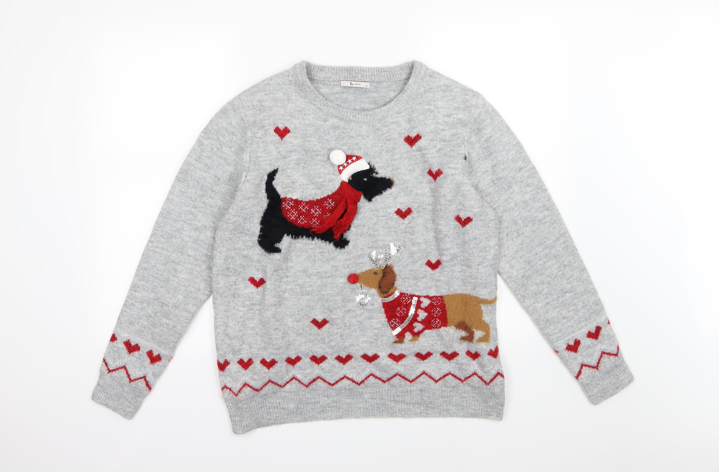 TU Womens Grey  Knit Pullover Jumper Size 16  - Christmas Dog