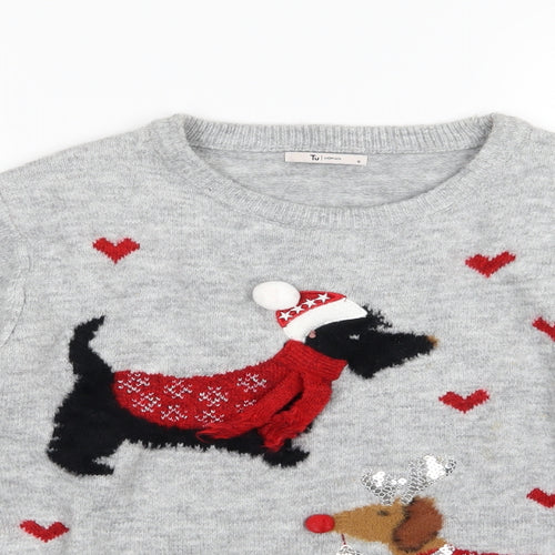 TU Womens Grey  Knit Pullover Jumper Size 16  - Christmas Dog