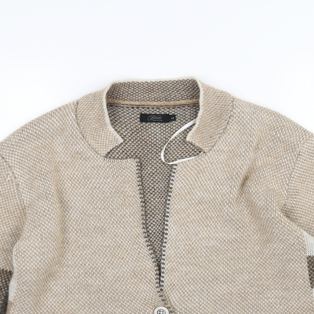 Mida Womens Beige  Knit Cardigan Jumper Size L