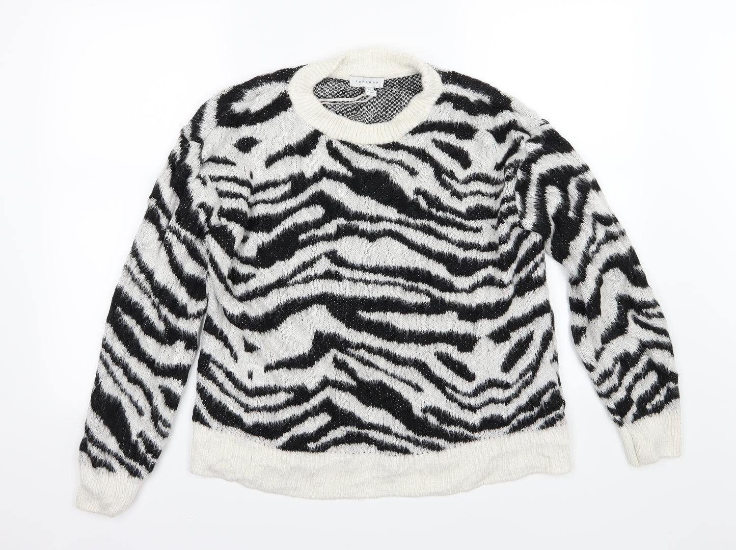 Topshop Womens Black Animal Print Knit Pullover Jumper Size S