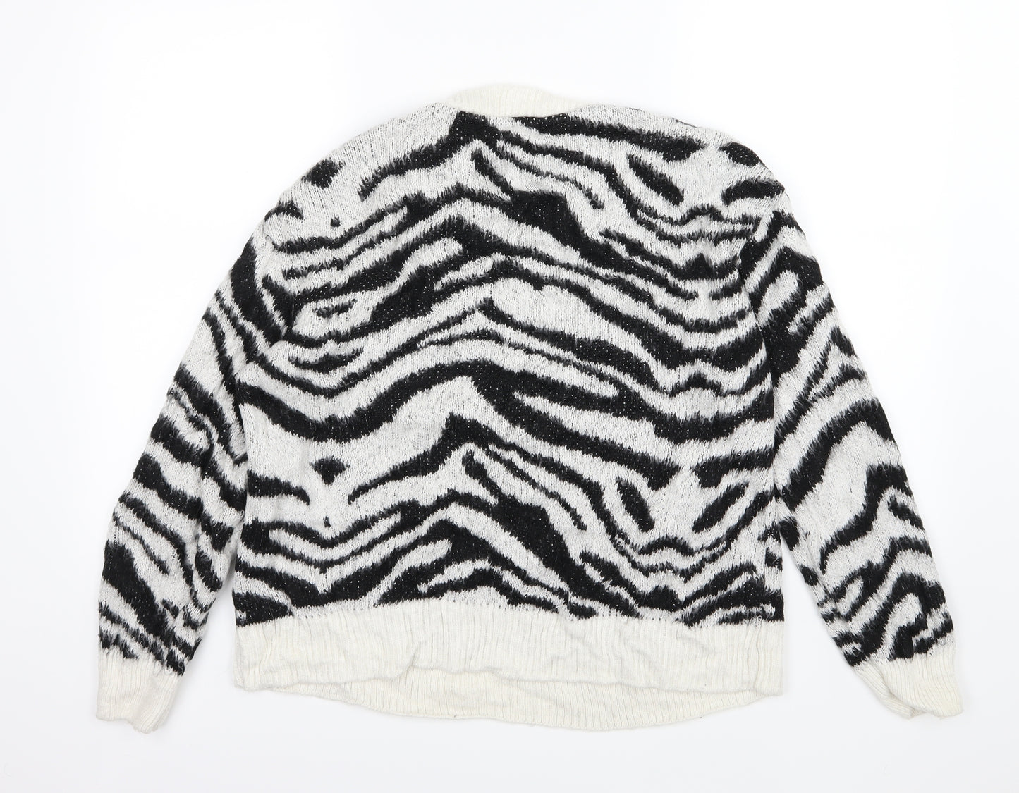 Topshop Womens Black Animal Print Knit Pullover Jumper Size S