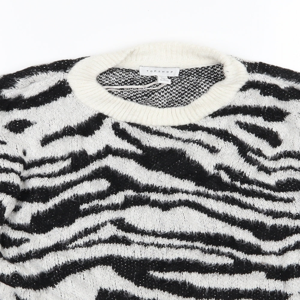 Topshop Womens Black Animal Print Knit Pullover Jumper Size S