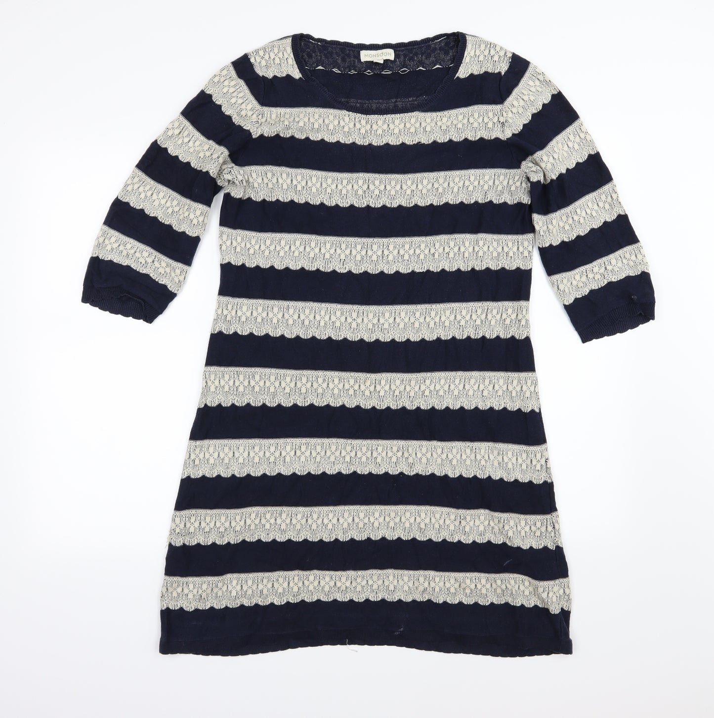Monsoon Womens Blue Striped Knit Jumper Dress  Size M