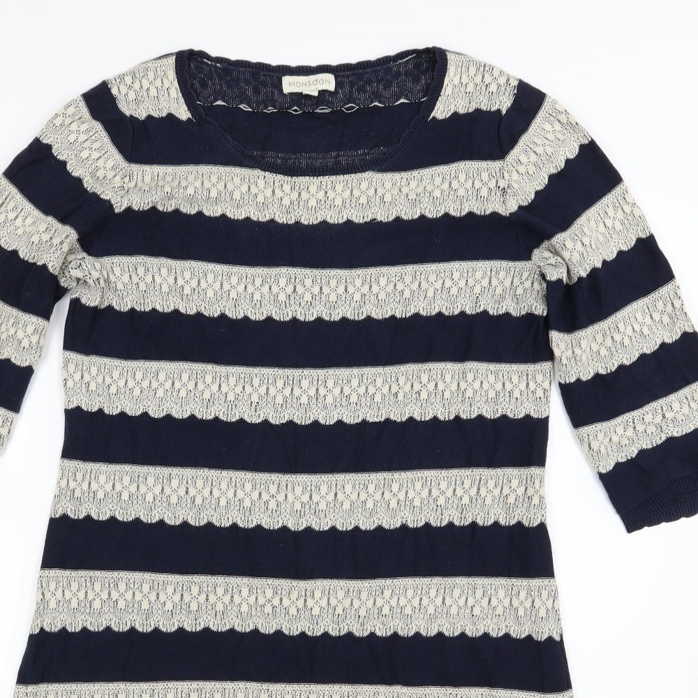 Monsoon Womens Blue Striped Knit Jumper Dress  Size M