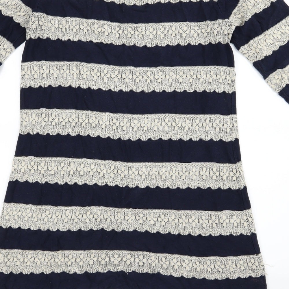 Monsoon Womens Blue Striped Knit Jumper Dress  Size M